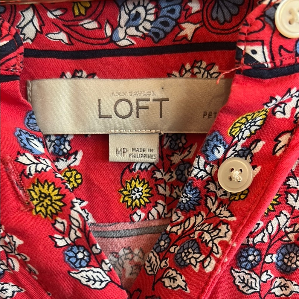 LOFT Vibrant Red and Blue Patterned Mini Dress - Picture 2 of 4